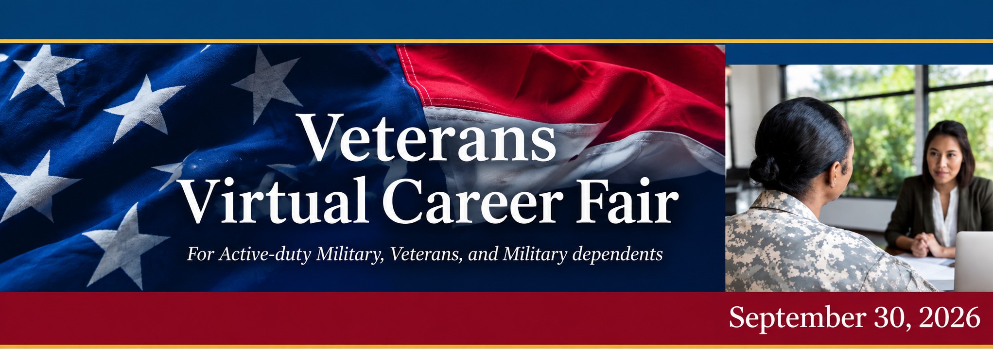 Veterans Virtual Career Fair, September 30 2026, for active-duty military, veterans and military dependents